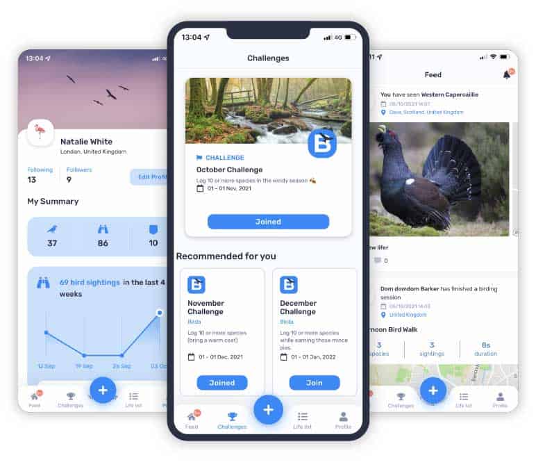 Screenshots of one of the best birding apps in Australia, the Birda app.